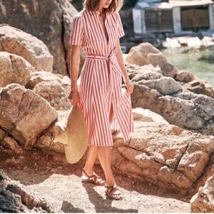 Sezane Alexandrie Dress - Stripes Natural/Red (Size 36 / US 4)